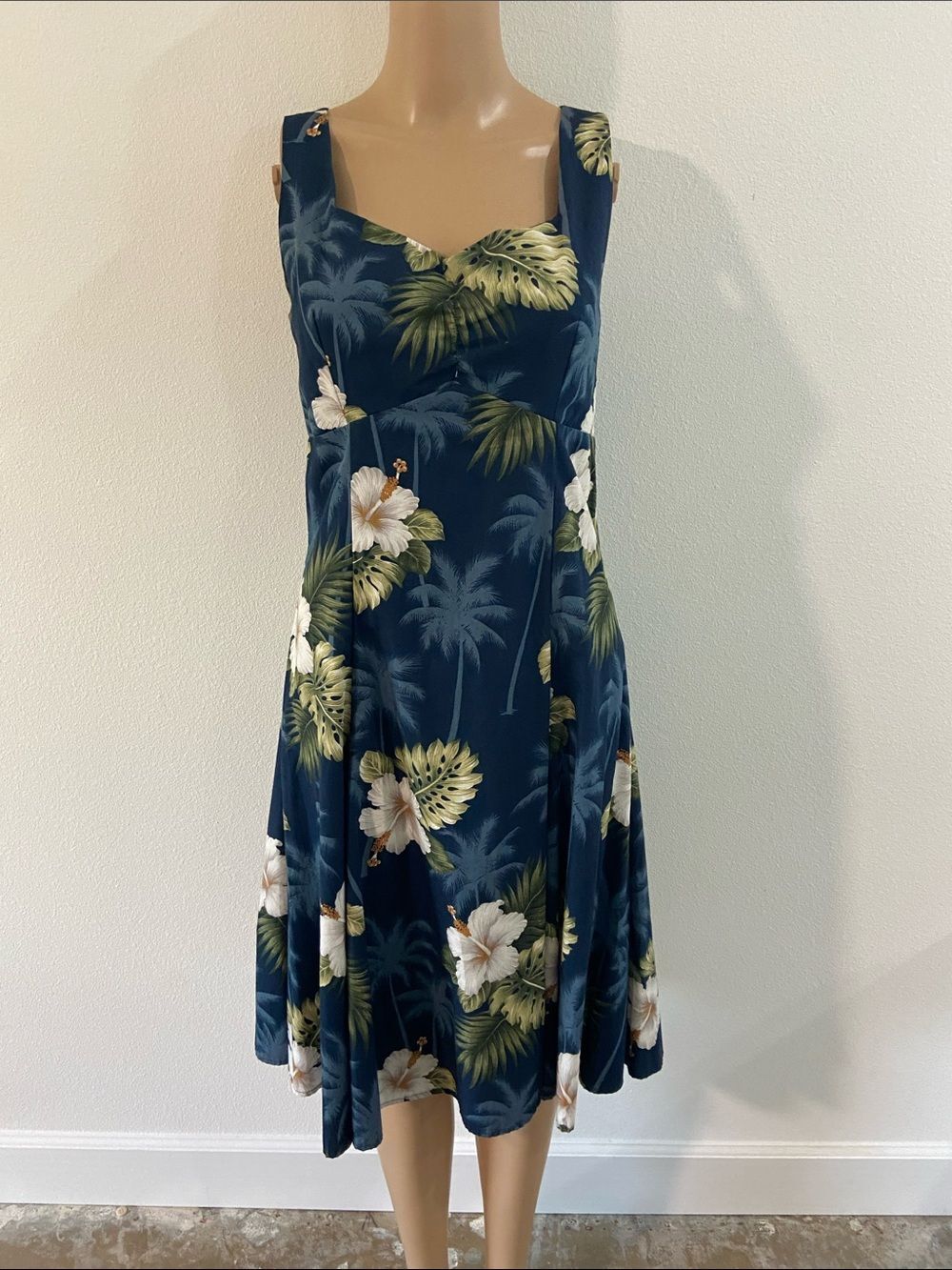 Pacific Legend VTG Y2K cotton Tropical Navy Floral Midi Dress Sz S